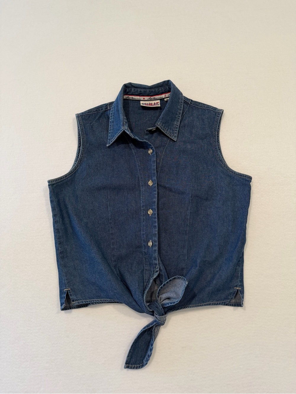 Vintage Bill Blass Tie Top Denim Vest PL 100% Cotton Preowned